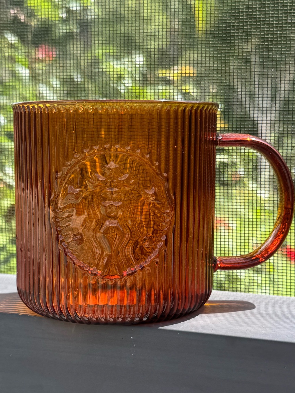 New Starbucks 2025 Amber Ribbed Glass Cup